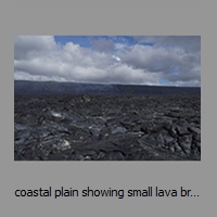 coastal plain showing small lava breakouts, PuuOo behind pali